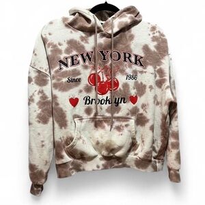Brooklyn New York Cream and Brown Graphic Cherry Hoodie - Medium